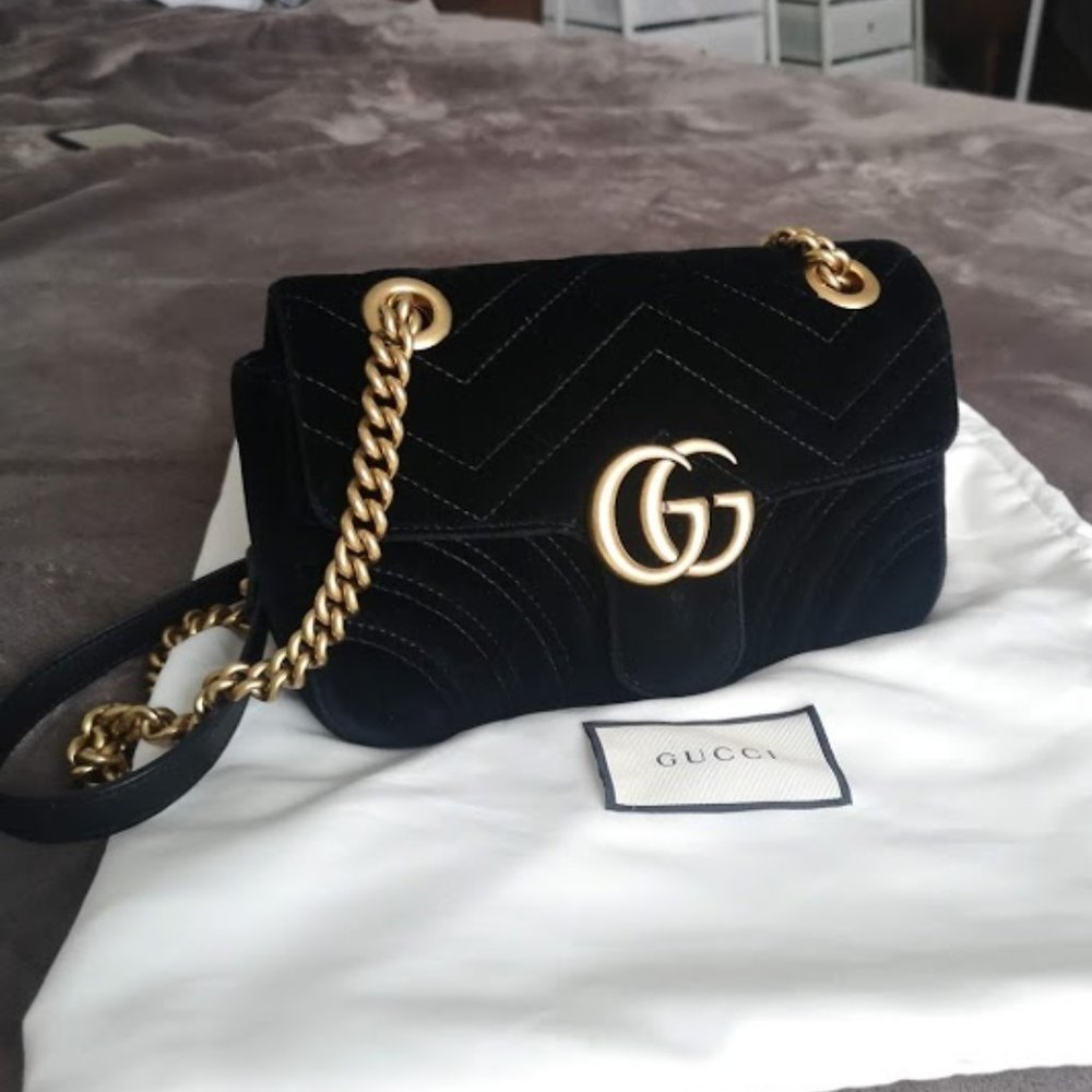 GUCCI Black Velvet Mini Marmont 2.0 Bag - Picture 12 of 15